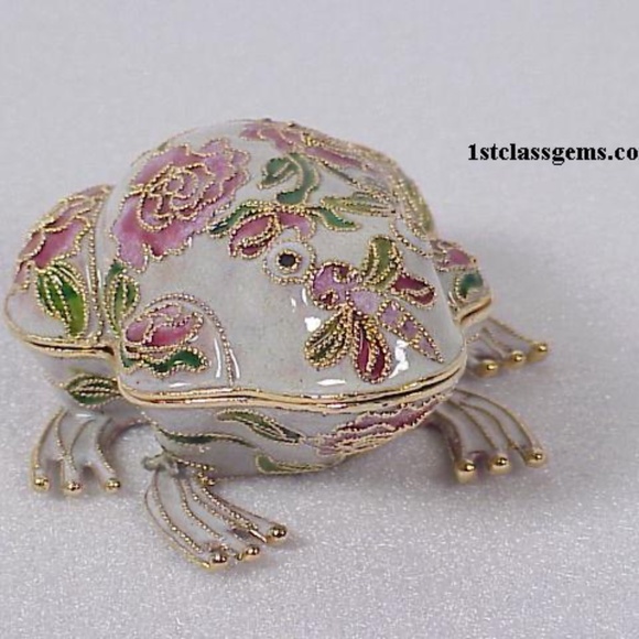 FINAL SALE PRICE NYCO International Cloisonne Frog Box in White - Picture 1 of 4